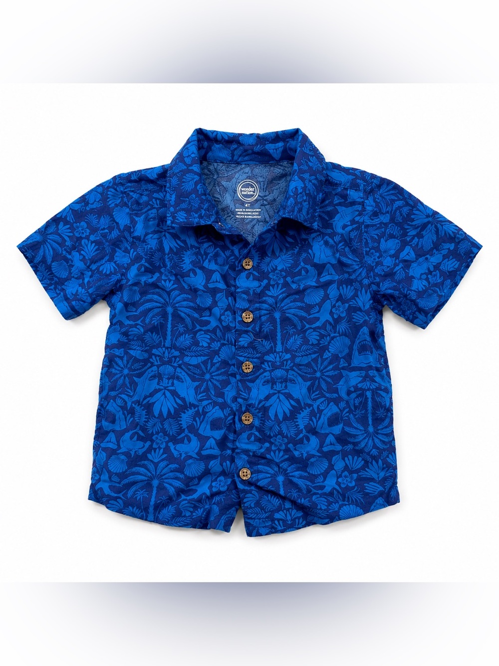 wonder nation Blue Tropical Button-Up Short Sleeve Shirt